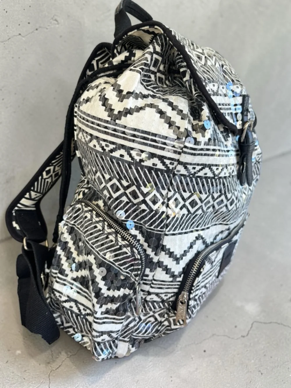Victoria's Secret PINK Bling Sequin Aztec Backpack in black and white - Picture 6 of 16